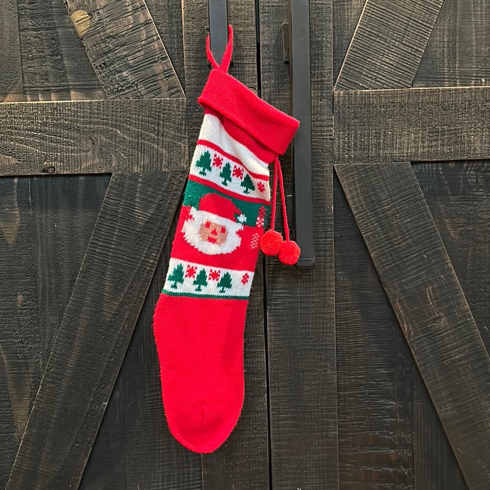 Vintage Christmas Santa Knit Stocking